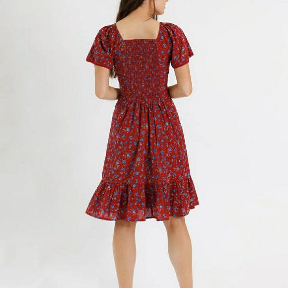 DownEast Serena Dress XS Red and Blue Floral Midi Dress - Picture 2 of 12